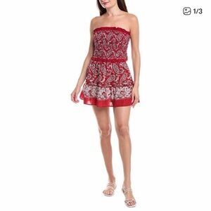 Red, Smocked, Paisley Cover Up or Strapless Dress Theodora